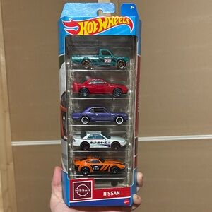 Hot Wheels Nissan 5-Car Pack - Teal, Red, Purple, White & Orange Toy Cars